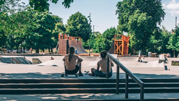 The skatepark at Fælledparken in summer